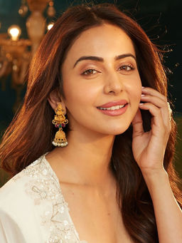 Accessher - Gold Plated Antique Mahalakshmi Design with Green-Red Gems Earrings