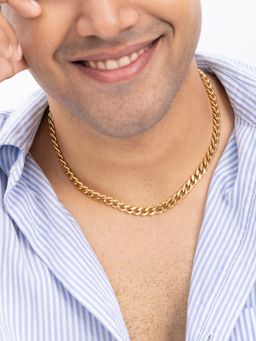 AQUASTREET - Mens Linked Chain Necklace With Open Clasp 18K Plated Waterproof Anti-Tarnish