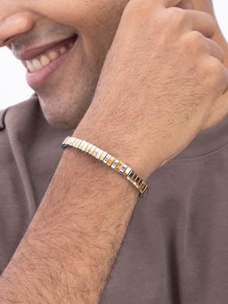 AQUASTREET - Mens Two-Tone Elastic Bracelet 18K Plated Waterproof Anti-Tarnish