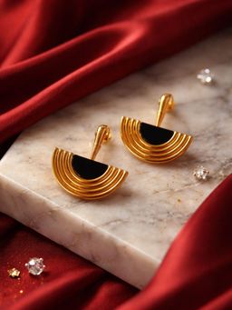 AQUASTREET - Black Semi Circle Earrings 18K Plated Waterproof Anti-Tarnish