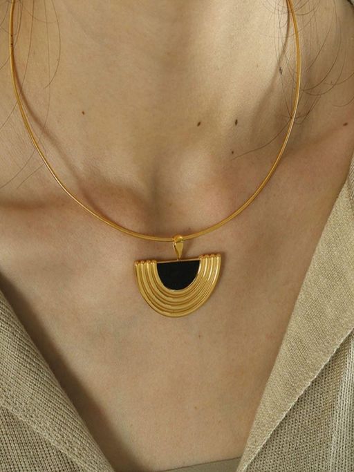 AQUASTREET Black Semi Circle Pendant Necklace 18K Plated Waterproof Anti-Tarnish