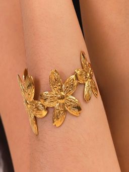 AQUASTREET - Adjustable Floral Cuff Bracelet 18K Plated Waterproof Anti-Tarnish Gold