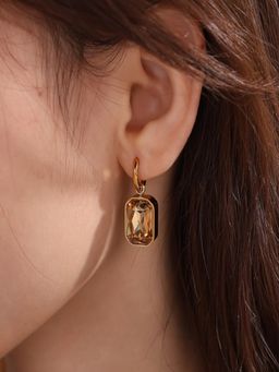 AQUASTREET - Brown Zircon Square Drop Earrings 18K Plated Waterproof Anti-Tarnish
