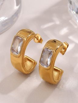 AQUASTREET - Zircon Studded C-Shaped Half Hoop Earrings 18K Plated Waterproof Anti-Tarnish