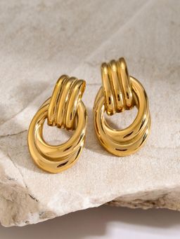 AQUASTREET - 18K Gold Plated Triple Line Loop Drop Earrings