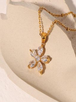 AQUASTREET - 18K Gold Plated White Floral Zircon Necklace