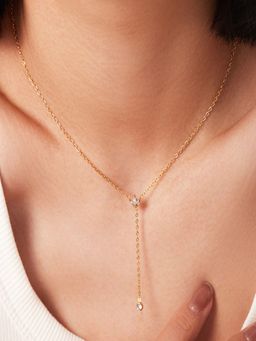 AQUASTREET - 18K Gold Plated White Zircon Floral Lariat Necklace