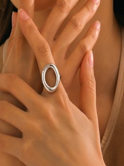 AQUASTREET - 18K Silver Plated Statement Round Ring