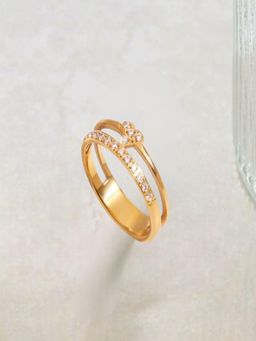 AQUASTREET - 18K Gold Plated White Zircon Heart Layered Ring