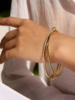 AQUASTREET - White 18K Gold Plated Zircon Layered Triple Stack Kada