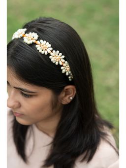 Choko - Kids Pearl Florets Hairband-Orange, Off White