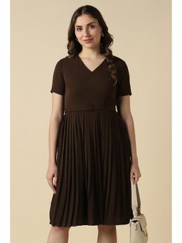 Allen Solly - Women Brown Solid Casual Dress With Belt