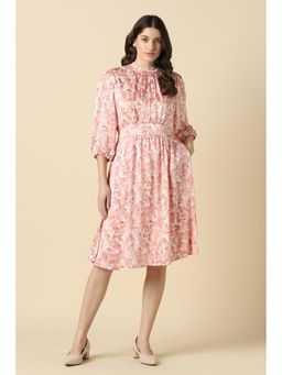Allen Solly - Women Pink Floral Printed Casual Dress with Belt