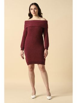 Allen Solly - Women Maroon Solid Party Dress