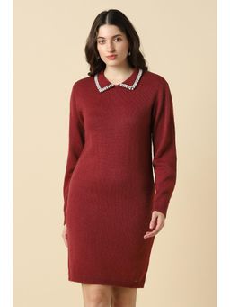 Allen Solly - Women Maroon Embellished Party Dress