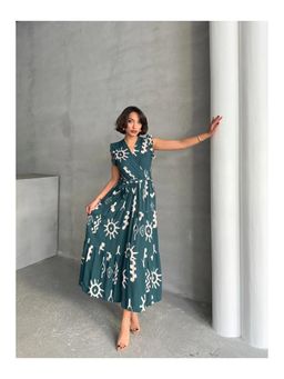 PIMU - V-Neck Maxi Dress With Belt Teal