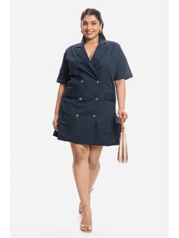 Virgio - Solid Cotton Notch Lapel Collar Plus Size Mini Dress With Belt