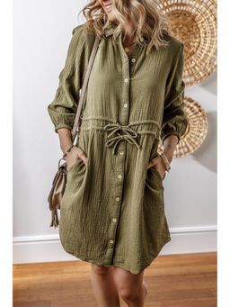 Errabelly - Jungle Green Button Up Dual Tied Mini Dress