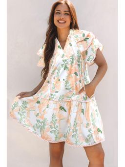 Errabelly - Orange Floral Contrast Edge Layered Short Sleeve Mini Dress