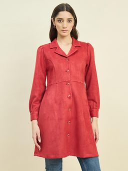 Madame - Suede Red Blazer Dress with Embellished Button Details