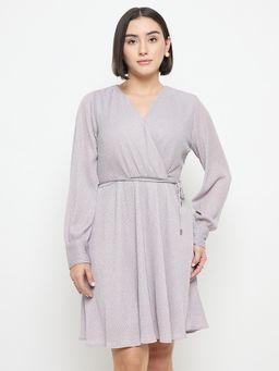 Madame - Surplice Neck Purple Mini Dress with Belt