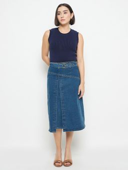 Madame - Sleeveless Belted Denim Dress