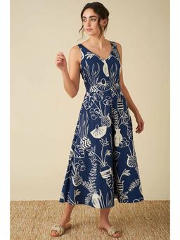 PIMU - V-Neck Blue Midi Dress