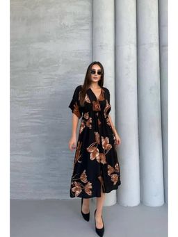 PIMU - Front Slit Black Midi Dress