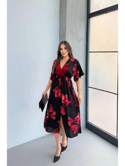 PIMU - Front Slit Black Midi Dress