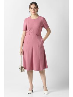 Van Heusen - Women Pink Solid Knee Length Formal Dress