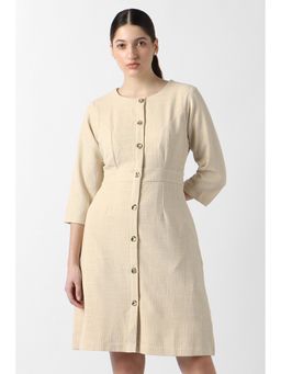 Van Heusen - Women Beige Textured Formal Dress