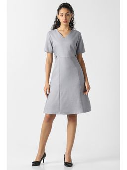 Van Heusen - Women Grey Solid Knee Length Formal Dress
