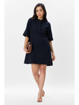 Virgio - Solid Cotton Boxy Fit Classic Black Shirt Mini Dress For Women