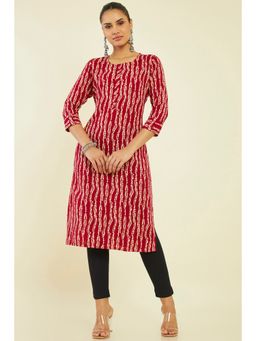 Soch - Women Maroon Rayon Printed Kurta