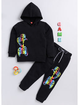 Toonyport - Boys Printed Black Hoodie with Joggers (Set of 2)