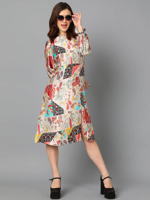 knee length dresses for ladies Blush Multicolor Floral Embroidered Gown | A-Line Tulle Dress with Slit &  Deep V Neck A1460 main image 0