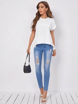 KOTTY - Womens Solid Batwing Sleeves Round Neck Top