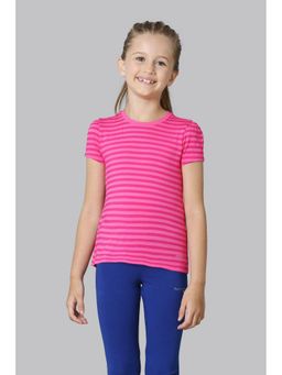 Van Heusen - Girls Tonal Stripe & Round Neck T-Shirt - Pink Yarrow