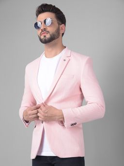 CRIMSOUNE CLUB - Men Pink Striped Single Breasted Blazer