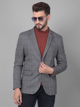 CRIMSOUNE CLUB - Men Grey Checked Single Breasted Blazer
