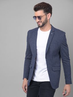CRIMSOUNE CLUB - Men Navy Blue Single Breasted Blazer