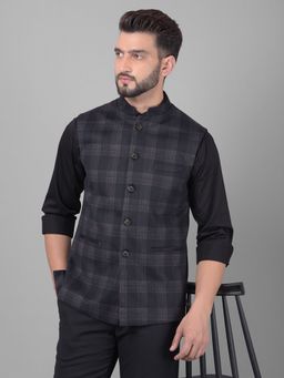 CRIMSOUNE CLUB - Men Black Checked Waistcoat