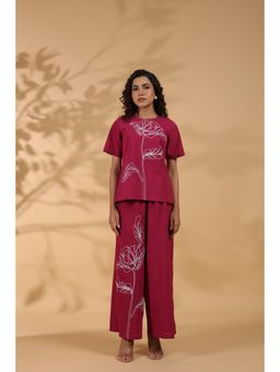 STIL-O-STITCH - Maroon Colour Round Neck Co-Ord Set