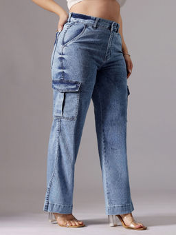 Miss Chase - A+ Curve Collection Plus Size Women's Light Blue Wide-Leg Denim Jeans