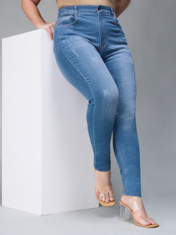 Miss Chase - A+ Curve Collection Plus Size Women's Blue Skinny Stretchable Denim Jeans