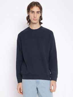 Guess - Men Navy Blue Solid Sweatshirt