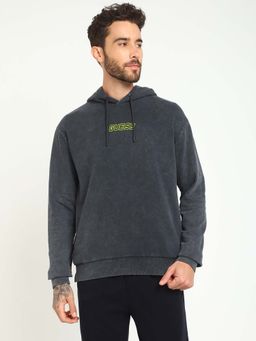 Guess - Men Grey Solid Hoodie