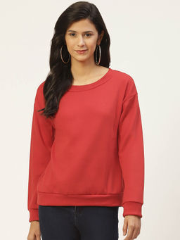 BELLE FILLE - Red Solid Full Sleeves Sweatshirt