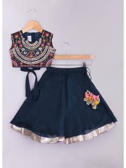 LITTLE BRATS - Heavy Gota and Thread Embroidery Blue Blouse with Ghagara Set
