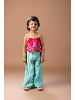 LITTLE BRATS - Lotus Heavy Embroidery Spagheti Top With Plazo Set